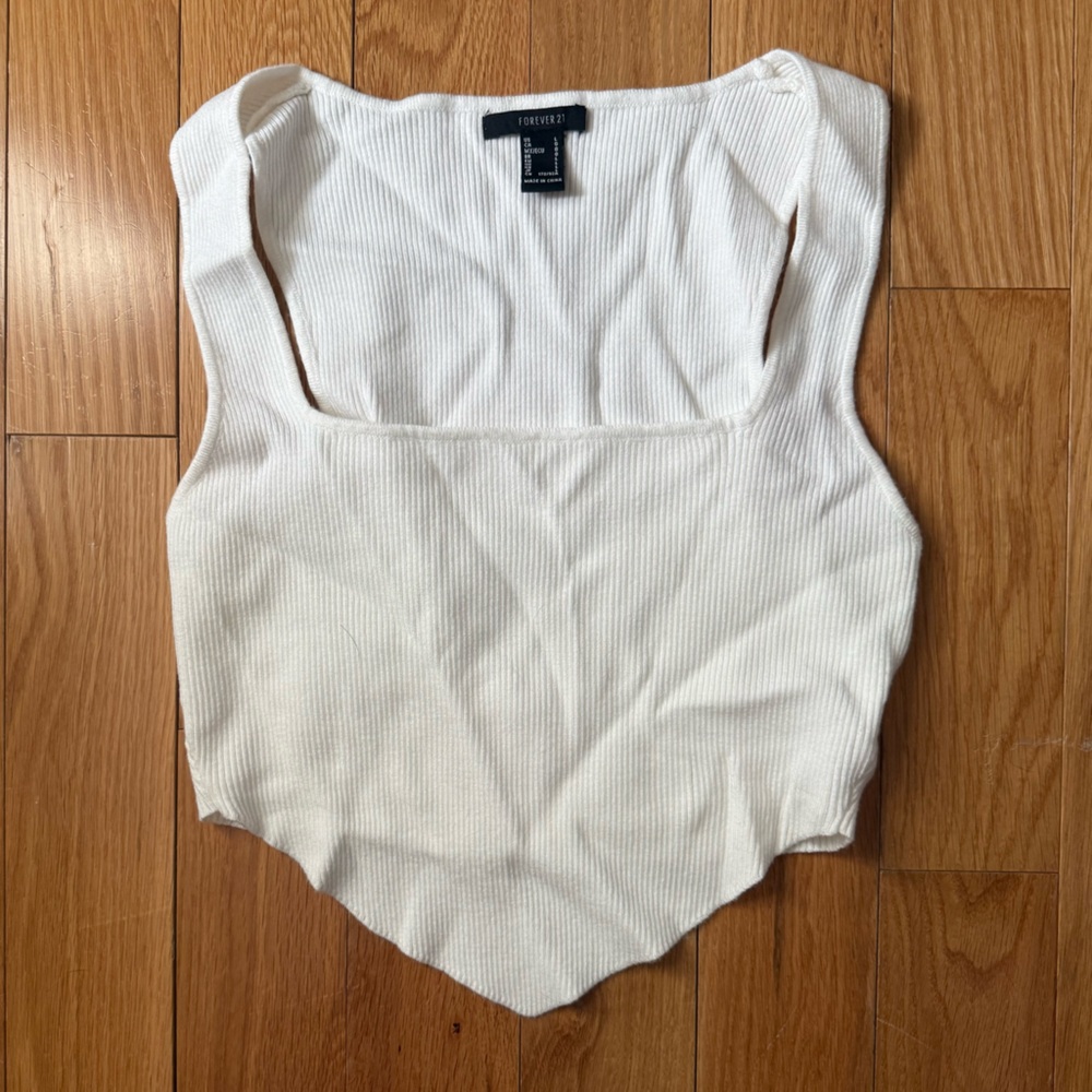 White Ribbed Crop Tank